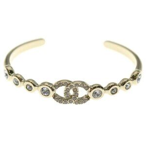 Chanel CC Logo Rhinestone Bangle Gold